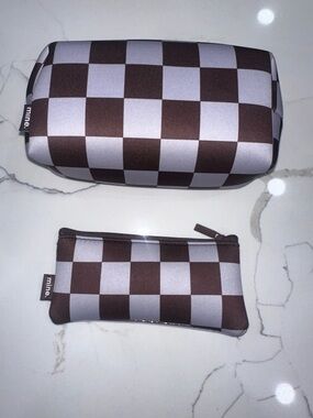 MYTAGALONGS Neoprene Checkered Cosmetic Case & Flat Pouch Set